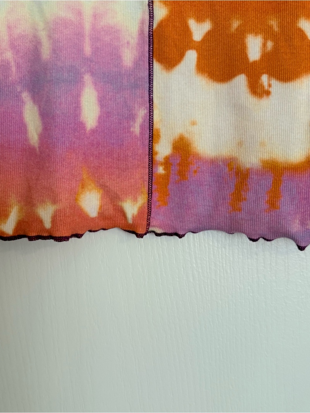 Desigual Ribbed Tie-Dye Fitted Tee | Size L | Purple Orange Pink | Portugal Made - Picture 7 of 8